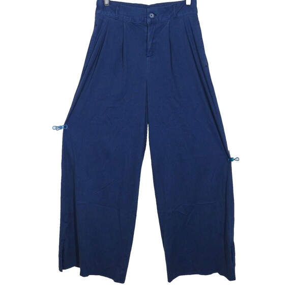 Halara Blue Twill Pleated High Waist Wide Leg Ankle Slit Pants Size Small TALL - Picture 5 of 11